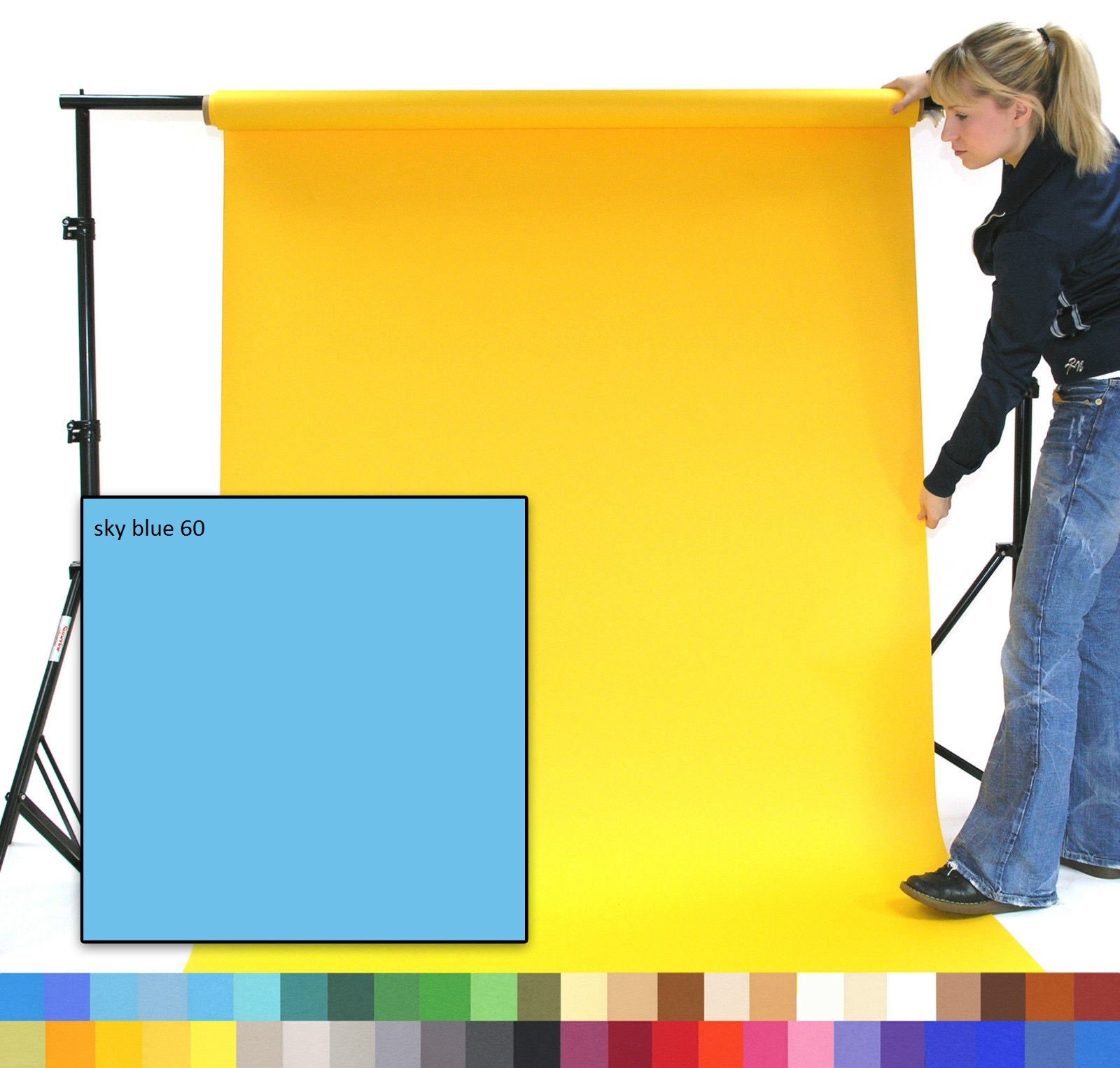 Fond du studio en papier 1.35x11m couleur BLEU CIEL
