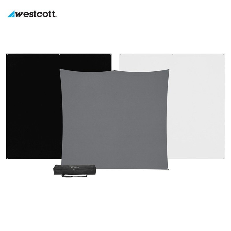Kit 3 fonds stretch X-Drop Noir-Gris-Blanc (2.40 x 2.40 m) + Support