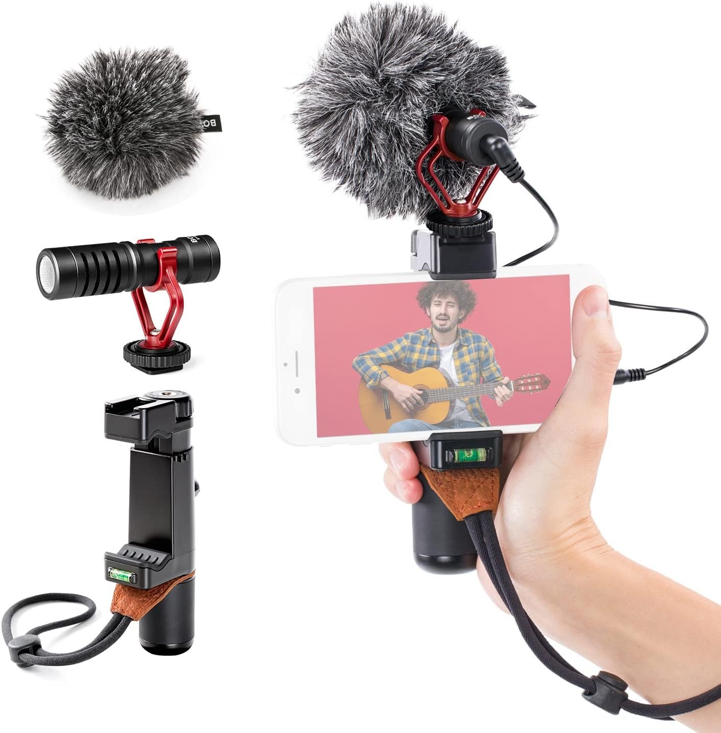 Kit pour créateurs vidéo avec un support pour téléphone et un microphone.